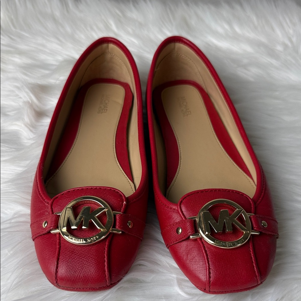 MICHAEL Michael Kors Red Leather MK Logo Ballet Flats
